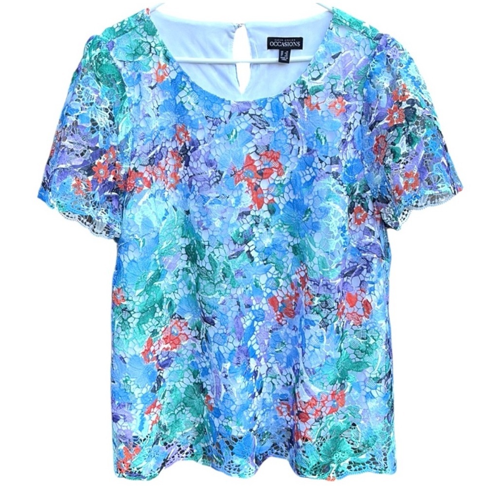 NWOT Susan Graver Floral Lace Top Size 1X